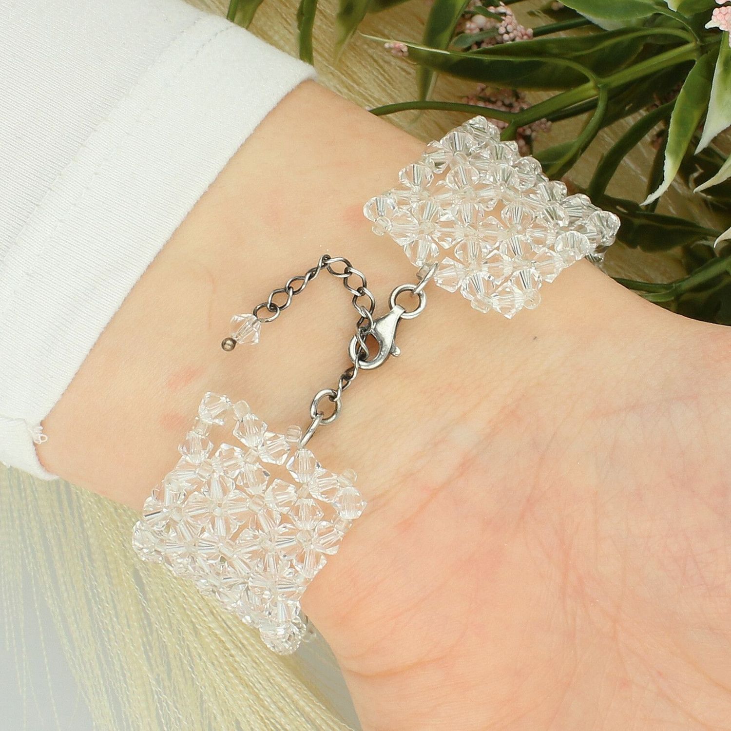 Elegancka srebrna bransoletka ślubna z kryształami Swarovski® 925. Regulowana długość, oryginalne opakowanie, 2 lata gwarancji. Idealna dla panny młodej (1).jpg